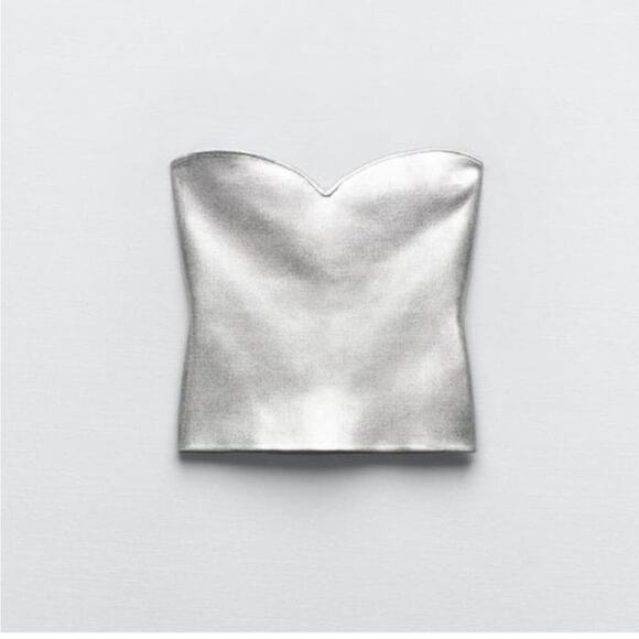 Zara Silver KNIT BUSTIER TOP Size Extra Large XL - Picture 12 of 16